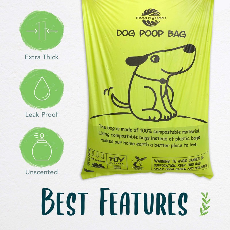 moonygreen Certified Compostable Dog Poop Bag Rolls, Landfill friendly Doggie Poop Bags, Vegetable-Based, ASTM D6400, Unscented, Extra Thick, Leak Proof, Size 9 x 13 Inches, Refills 240 Counts - Image 4